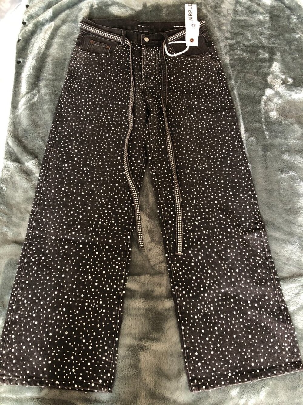 Purple Brand Black All Over Rhinestone Bootcut Denim Jeans